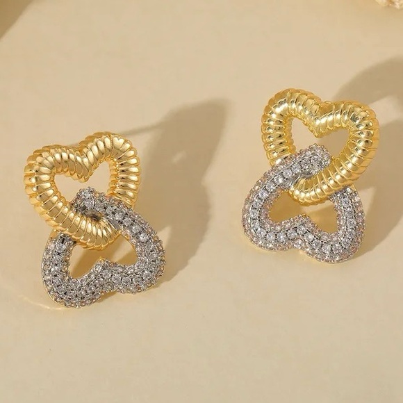 Jewelry - Double Hearts Studs with Crystals